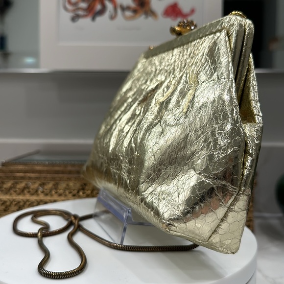 Vintage Robinson’s Metallic Gold Snakeskin Evening Bag - Serpentine Chain VGVC - Picture 3 of 16